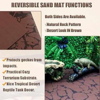 Tfwadmx Reptile Carpet Sand Mat for Bearded Dragon Terrarium Substrate Liner Brown Leopard Gecko Tank Accessories Lizard Bedding Mats for Tortoise Turtle Snake Chameleon with Tweezers 12x20In (2 Pcs)