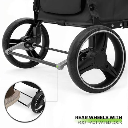 Magshion Pet Stroller for Medium Dogs w/Adjustable Handle, 3-Wheel Dog Cat Wagon w/Dual Entry, Rear Storage, Breathable Mesh, One-Foot Brake, Ideal for Large Pets up to 55 lbs, Black