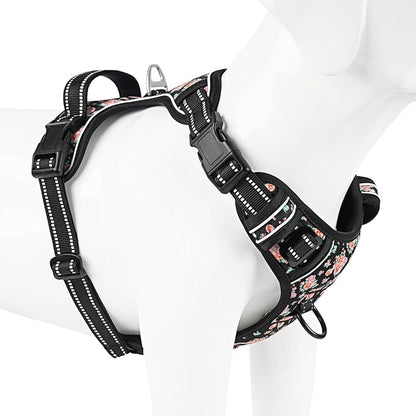 Timos Dog Harness, No-Pull Pet Harness with 2 Leash Clips, Adjustable Soft Padded Dog Vest, Reflective Outdoor Pet Oxford Vest with Easy Control Handle