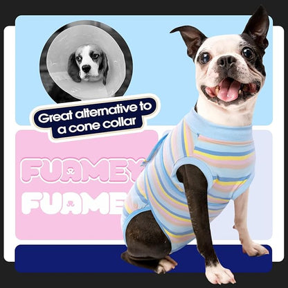 FUAMEY Recovery Suit for Dogs After Surgery,Soft Breathable Dog Bodysuit E-Collar & Cone Alternative Surgical Suit,Male Female Dog Neuter Spay Suits Anti Licking Wounds Onesie Blue Yellow Stripes L