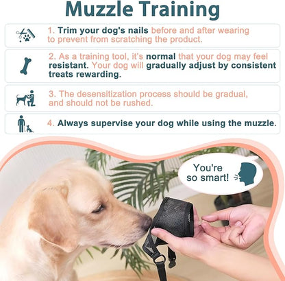 LUCKYPAW Dog Muzzle, Mesh Muzzle for Large Medium Small Dogs, Soft Mouth Guard for Biting Chewing, Breathable Mouth Guard with Adjustable Strap for Training(Brown, M(Snout:8.75"-9.5"))
