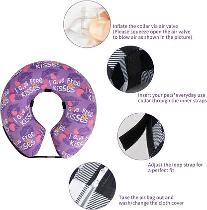 CuteBone Inflatable Dog Donut Collar with Removable Soft Fleece Covers for Small/Medium/Large Dogs and Cats After Surgery GWB06M