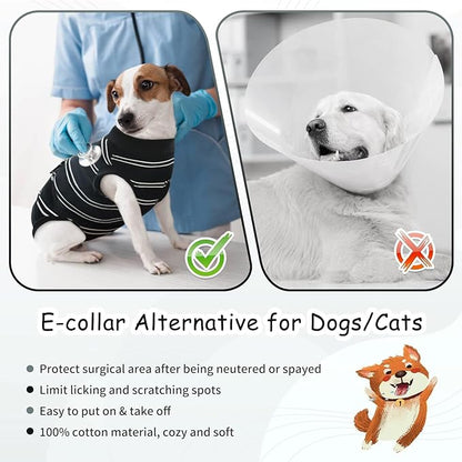 Kuoser Dog Surgery Recovery Suit for Female Male Dogs, Stripes Spay Neuter Anti-Licking Dog Onesie, Surgical Suit Snugly Pet Post Surgery Vest Bodysuit for Abdominal Wounds Skin Disease, Black L