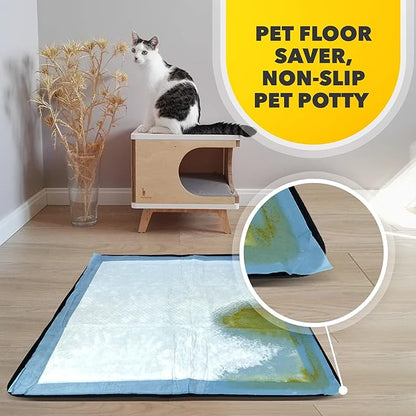 TidyFriend Dog Pee Pad Holder Tray Fits for 24” x 24” Wee Wee Pee Pads - Stable Grip, Raised Edges, Quick-Wipe Silicone Surface Dog Potty Tray Holder for Indoor Flooring Protection (Black)