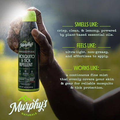 Murphy's Naturals Mosquito & Tick Bug Repellent Spray, Oil of Lemon Eucalyptus for Skin + Outdoor Gear, DEET-Free, 6 Ounce Mist, 2-Pack