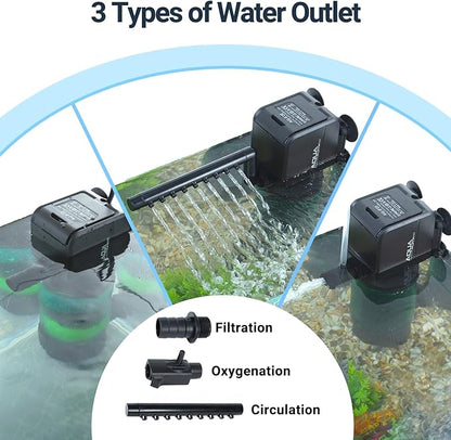 Oiibo 3-in-1 Adjustable Aquarium Filter for 40-150 Gallon, Internal Ceramic Balls&Bio-Sponges Power Water Filter with Air Tube, Silent Submersible Filter, 320GPH (Filter)