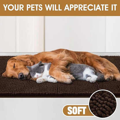 IM HOME 30" x 20" Brown Dog Door Mats for Muddy Paws, Chenille Absorbent Dog Mat, Non Slip Heavy Mud Mat for Dogs, Soft Pet Bed Mat for Entryway, Mud Paws, Inside Floor