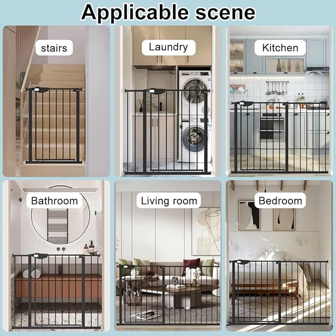 WAOWAO Triple Lock Baby Gate Extra Wide 35.04-38.97" Pressure Mounted Walk Through Swing Auto Close Safety Black Metal Dog Pet Puppy for Stairs