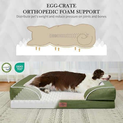Comfort Expression Large Dog Beds Waterproof Orthopedic Foam Dog Sofa Beds Comfy Pet Bed with Washable Removable Cover & Non-Slip Bottom(Large,Light Green)
