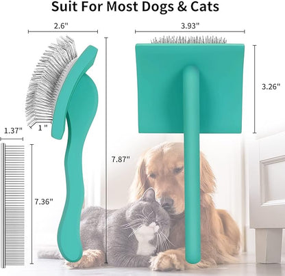 Slicker Brush for Dogs, Long Pin Dog Grooming Brush for Goldendoodles, Poodles, Doodles & More, Includes Bonus Pet Comb, Perfect for De-Shedding, Dematting & Reducing Tangles. Large, Green