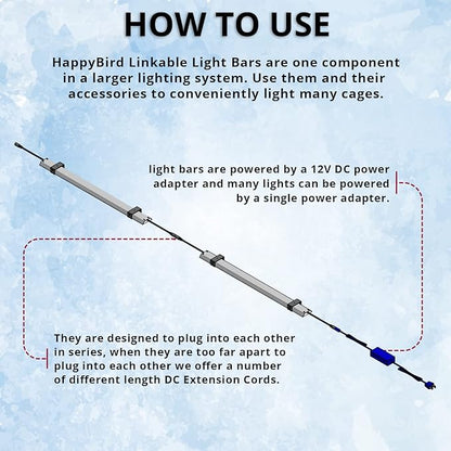 HappyBird Lightning (A Divison of M&M Cage) 18" LED linkable Light bar Without Power Source for Multiple Bird Breeder Cages, Full Spectrum LED. - Will NOT Run ON ITS OWN (6 Pack)