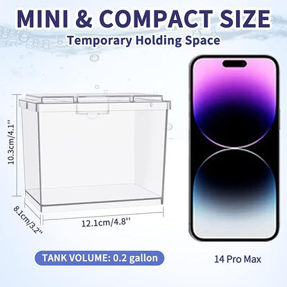 Mini Betta Fish Tank, Small Fish Bowl for Temporary Space, 0.2 Gallon Stackable Cube Tank with Artificial Plants and Gravels for Small Fish, Insect, Shrimp, Crab, Spider. (Pack-2)