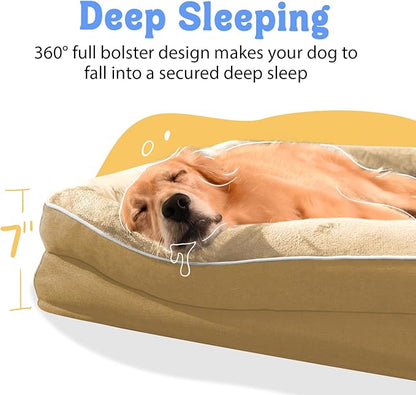Washable Orthopedic Large Dog Bed - Big Dog Beds with Removable Waterproof Cover and Non-Slip Bottom XL Large Pet Bed with Bolster Extra Large Dogs Bed
