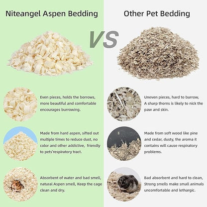 Niteangel Aspen Shaving Hamster Beddings for Syrian Dwarf Hamster Gerbil Mice Degu Rat Rabbit Bunny Guinea Pig Chinchilla Hedgehog or Other Small Pets (30L - 8mm)