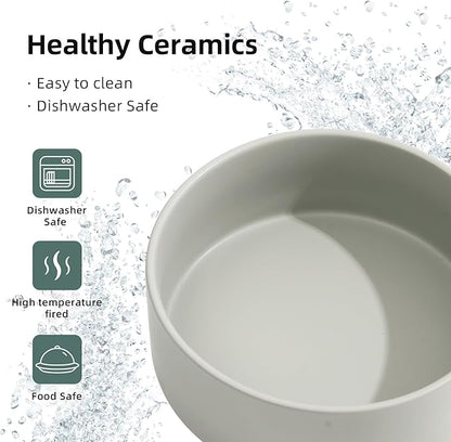 Ceramic 6.1inch Non-Slip Dog Food and Water Bowl for Small & Medium Breed Dogs,Pet Bowl for Replacement, Protects Cervical Spine (Grey)