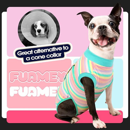 FUAMEY Recovery Suit for Dogs After Surgery,Soft Breathable Dog Bodysuit E-Collar & Cone Alternative Surgical Suit,Male Female Dog Neuter Spay Suits Anti Licking Wounds Onesie Mint Green Stripes M