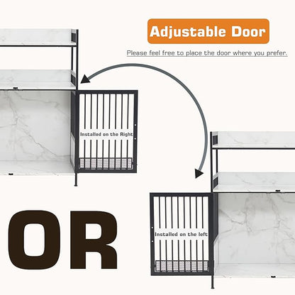 MCombo Furniture Style Dog Crate with Storage Shelves, Heavy Duty Wooden Dog Cage End Table, Triple Doors Pet House Indoor, 1368 (White)