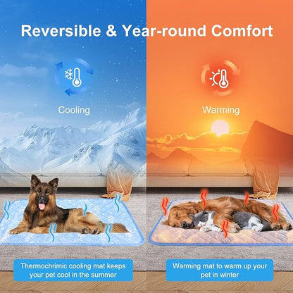 MH MYLUNE HOME Dog Cooling Mat 59" x 40" Arc-Chill Cool Fiber & Endothermic Color Changing Double-Sided Cooling & Warm Dog Mat, Foldable Washable Summer Pet Blanket