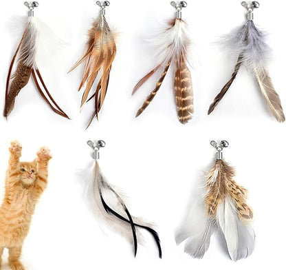 Handmade Cat Wand Feather Refills 6-Pack – Replacement Feathers for Interactive Cat Toys