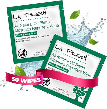 LA Fresh DEET Free Natural Mosquito Repellent Wipes - Long Lasting Bug Repellant - Pack of 50