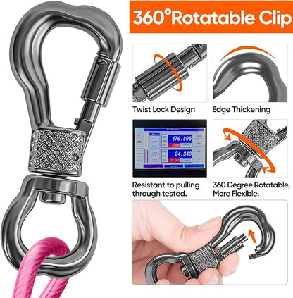 Tresbro 15FT Reflective Tie Out Cable for Dogs Up to 250 Pounds, Steel Wire Lead Leash Cable with Stainless Rotatable Buckle, Lightweight and Enduring, Dog Chains Outside for Outdoor, Yard, Pink