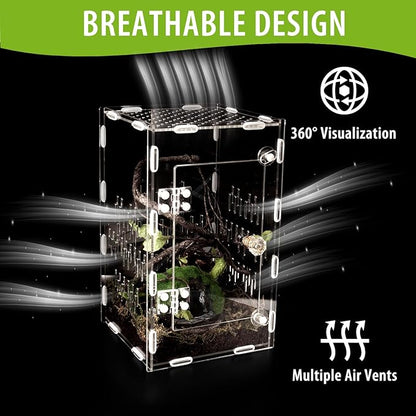 Jumping Spider Enclosure, Large Acrylic Praying Mantis Habitat, 10"*6"*6" Ventilated Insect Terrarium Cage with Front Opening Door for Small Retiles - Arboreal Tarantula, Snails, Bug, Lizard