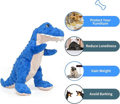 DODODOLA Blue Dinosaur Squeaky Dog Toy – Plush Stuffed Chew Toy for Small & Large Dogs