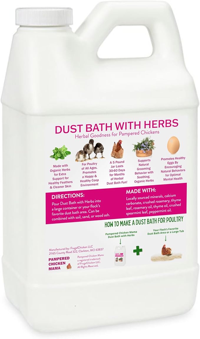 Pampered Chicken Mama 6 lb Dust Bath with Organic Herbs & Essential Oils for Chickens, Quail, & Poultry | Dust Bath for Chickens to Keep Feathers Clean & Healthy