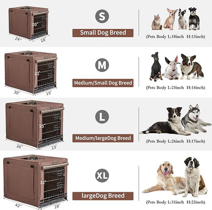 DONORO Dog Crates for Medium Large Size Dogs Indoor Double Door Dog Kennels & Houses for Puppy and Cats, Collapsible Metal Contour Dog Cages (Brown, 36.0" L x 23.0" W x 25.0" H)