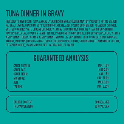 A Strong Heart Canned Wet Cat Food, Tuna Dinner in Gravy - 3 oz Cans (Pack of 24), Made in The USA with Real Tuna