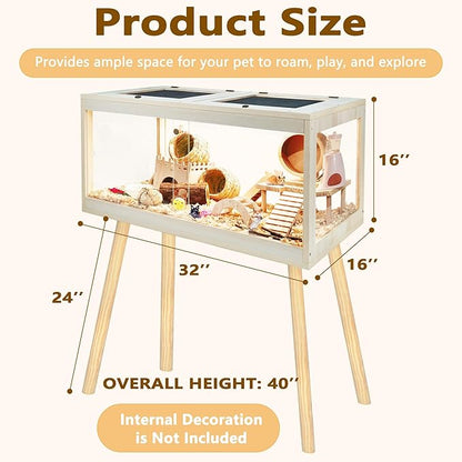 Prolee Hamster Cage Chewproof, Mice and Rat Habitat with Transparent Sides, Hamster Cage with Openable Mesh Top, Solid Built with Lock Design and Leg Stand, 32" Wide