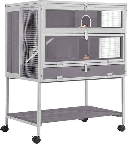 Guinea Pig Cage Hamster Cage All-Around Metal Frame Rat House on Wheels,Small Animal Cage with Deeper Tray