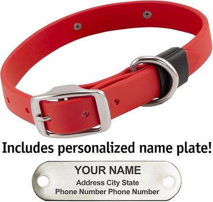Biothane Custom Dog Collar – Waterproof, Stink-Proof Personalized Collar with Name & Phone Number – Durable, Many Sizes and Colors – Assembled in USA (Cherry Red)