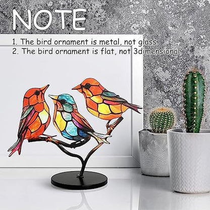 3Birds on a Branch, Metal Desktop Decorations, Home Bird Decorations for Office, Window, Aviary, Garden, Gifts for Bird Lovers, Boxed Set.