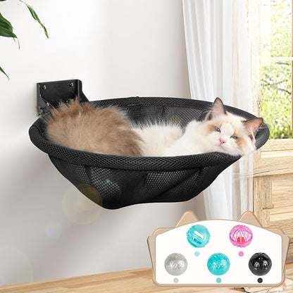Cat Hammock Wall Mounted, Foldable & Stable Cat Beds- Breathable Cat Wall Shelves for Sleeping, Playing, Climbing, and Lounging - Maximum Hold Up to 30lb (Black)