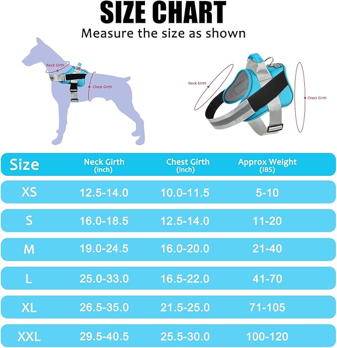 Bolux Dog Harness, No-Pull Reflective Dog Vest, Breathable Adjustable Pet Harness with Handle for Outdoor Walking - No More Pulling, Tugging or Choking (OceanicBlue, X-Large (Pack of 1))