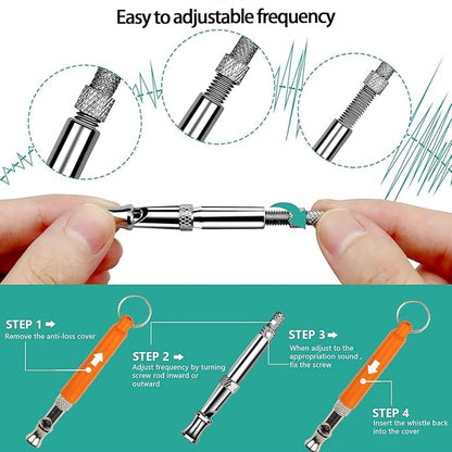 3 PCS Dog Whistles Set, Adjustable Recall Dog Training Whistle Silent Dog Whistle to Stop Barking with Lanyard,Dog Clicker(Orange)