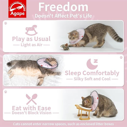 Agape Comfortable Cat Cone, Lightweight Recovery Cone Soft, Stop Licking & Scratching, E Collar for Small, Medium & Large Cats, Wound Care