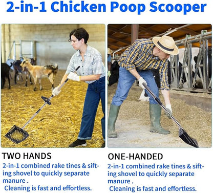 Chicken Poop Scooper, 2-in-1 Coop Litter Scoop, Heavy Duty Metal Adjustable Shovel for Sand/Litter