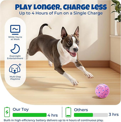 Pink Auto-Rolling Dog Ball – Rechargeable Interactive Toy for Small, Medium & Large Dogs