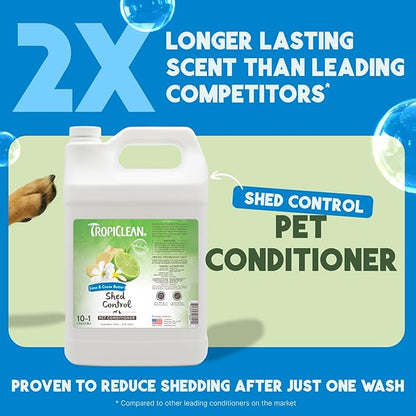 TropiClean Deshedding Dog Conditioner, Professional Conditioner, Reduces Shedding & Softens Coat, Puppy Safe, Lime & Cocoa Butter Scent, 1 Gallon