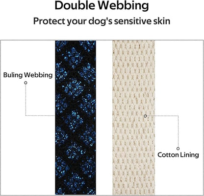 Dog Collar with Waterproof AirTag Holder & Anti-Lost QR Code, Cute Bling Warpping Adjustable Width for Small Medium Large Pet (Blue, L)