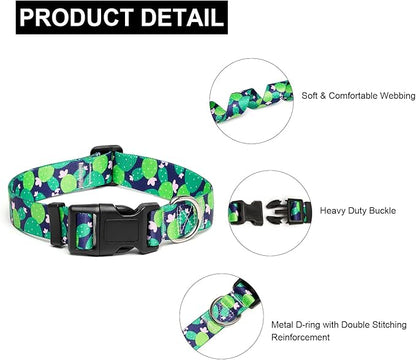 Mercano Adjustable Dog Collar - Special Design Patterns, Soft Nylon Comfortable Durable Pet Collar for Small Medium Large Dogs (L, Cactus)