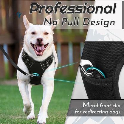 Eagloo Dog Harness Medium Sized Dog, No Pull Service Vest with Reflective Strips and Control Handle, Adjustable and Comfortable for Walking, No Choke Pet Harness with 2 Metal Rings, Black, M