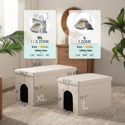 MEEXPAWS Cat Litter Box Enclosure Furniture Hidden, Cat Washroom Bench Storage Cabinet |Large 25.6'' x 17.7'' x 17.7''| Dog Proof | Waterproof Inside/Easy Clean | Easy Assembly | Odor Control(White)