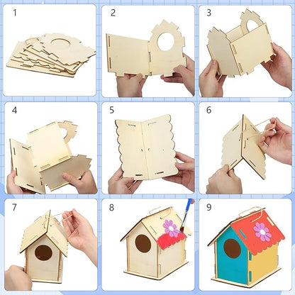 Fennoral 12 Pack Bird House Craft Kit for Kids Make You Own Bird Wind Chime Kit DIY Build and Paint Wooden Birdhouses Bird Feeder Art and Craft for Spring Yard Garden Outdoor Decoration