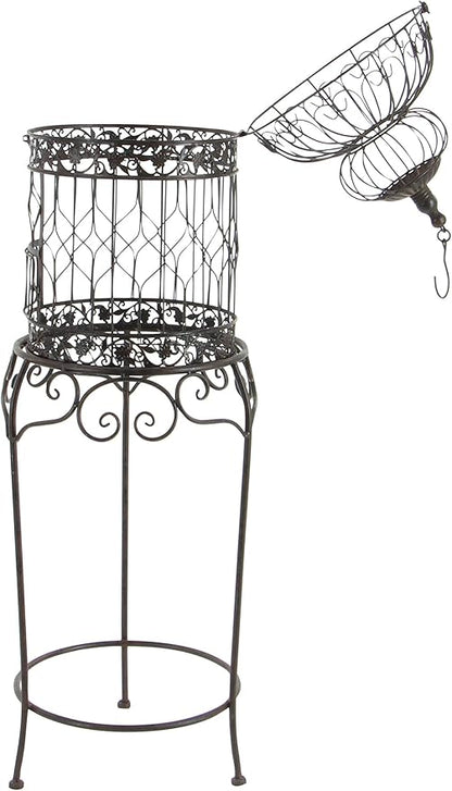 Deco 79 Vintage Metal Free-Standing Birdcage, 14" x 14" x 47", Black