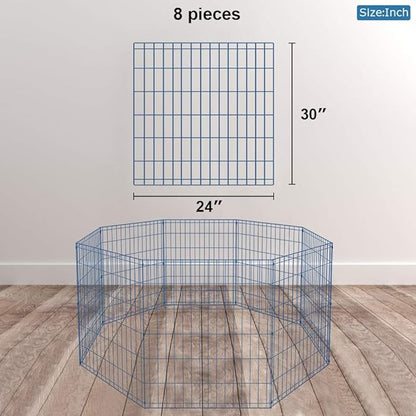 30 Tall Dog Blue Playpen Crate Fence Pet Kennel Play Pen Exercise Cage -8 Panel