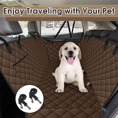 Waterproof Dog Car Seat Cover for Back Seat - Durable, Scratch Proof Pet Hammock with Nonslip Design & Storage Pockets, Fits Cars, SUVs, Trucks - L, Coffee/Black