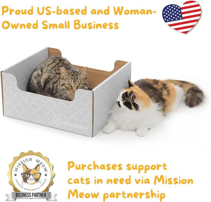 HIDE & SCRATCH Cat Scratcher Box and Cat Bed with Refillable Double-Sided Cardboard Scratch Pad for Indoor Cats